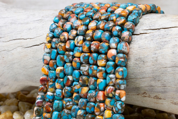 Turquoise & Spiny Oyster Polished 6-8mm Rectangle Nugget