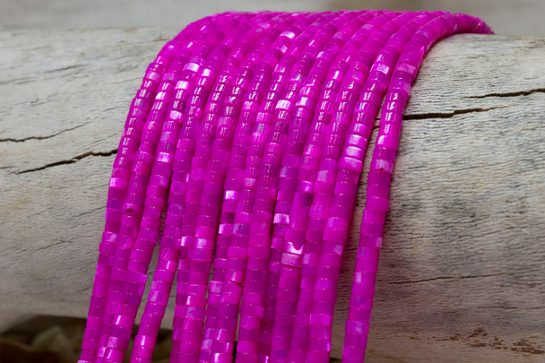 Natural Mother of Pearl Polished Dyed Fuschia Pink 2x4mm Wheel