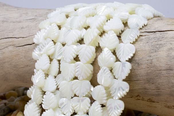 Mother of Pearl White Sea Shell 12mm Leaf Carved Double Sided