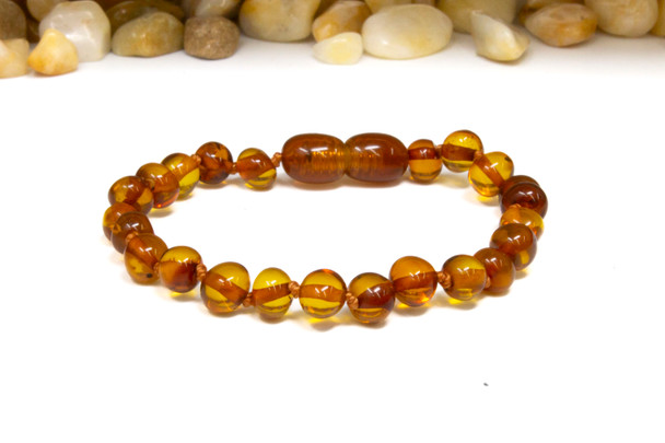 Baltic Amber Honey Cognac Polished 5mm Round Nugget - 6" Strand