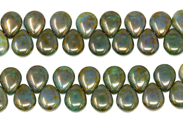 Glass 16x12mm Pear Drop - Milky Peridot Bronze