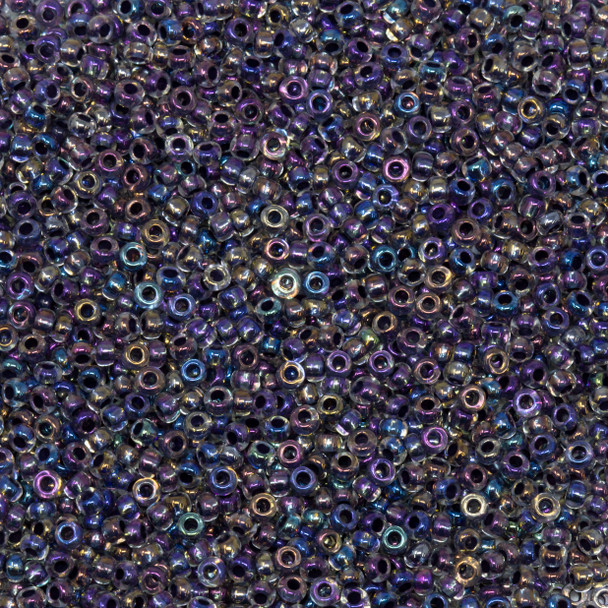 Size 11 Czech Seed Beads -- 649 Crystal Rainbow / Black Lined
