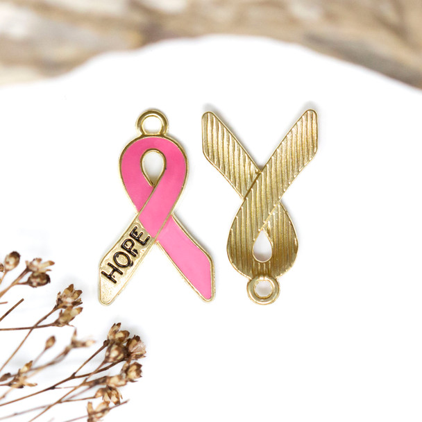 Gold Plated Enamel 24x14mm Awareness Ribbons Charm