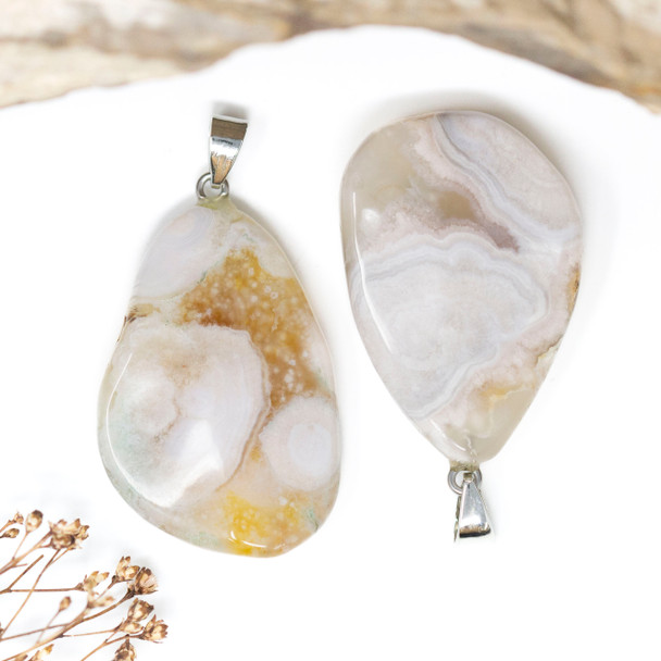 Pink Cherry Blossom Agate 27x39mm Wavy Drop Pendant