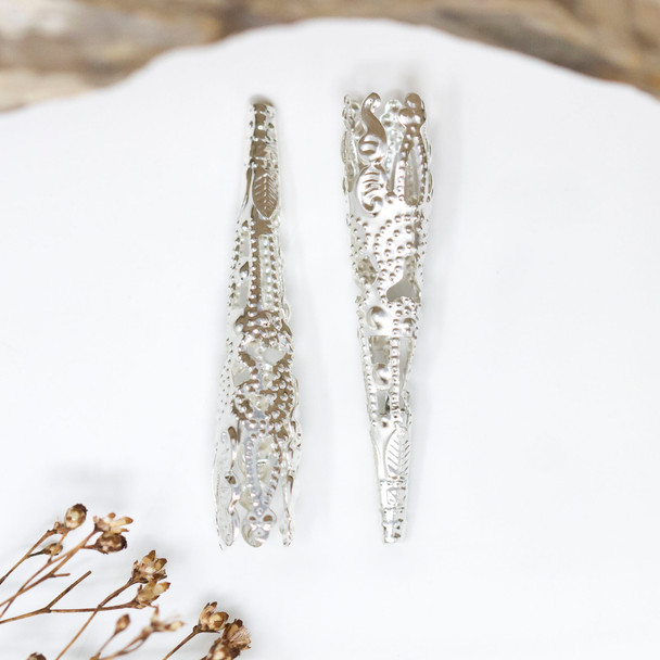 Silver Plated Stainless Steel 41x8mm Filagree Cone