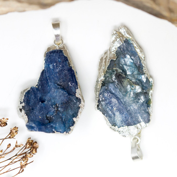 Kyanite Rough 24x38 Silver Plated Edge Pendant