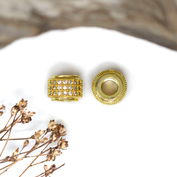 Gold Plated Micro Pave 9x6.6mm Column Bead