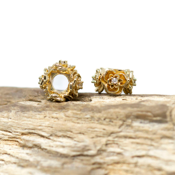 Gold Plated Micro Pave 9x4.5mm Flower Bead