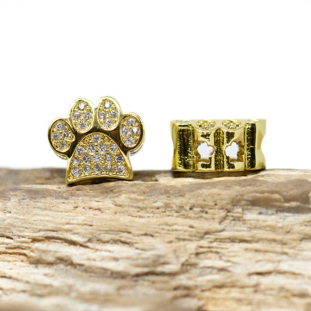 Gold Plated Micro Pave 9x10mm Paw Print Bead