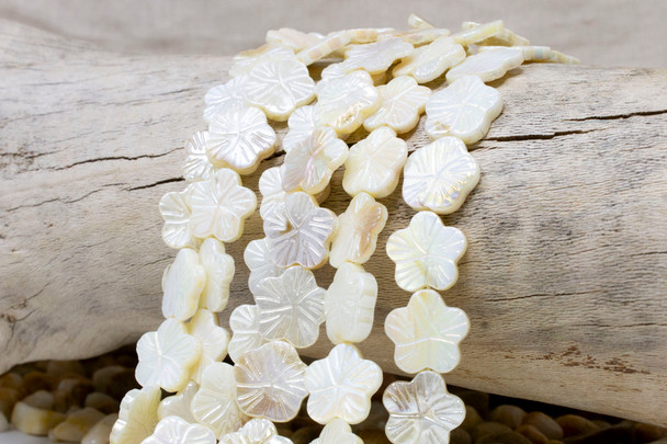 Natural Shell White 13-15mm AB Plated Polished Flower