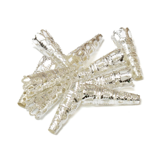 Silver Plated Iron 22x8mm Filagree Cone - 10 Pieces