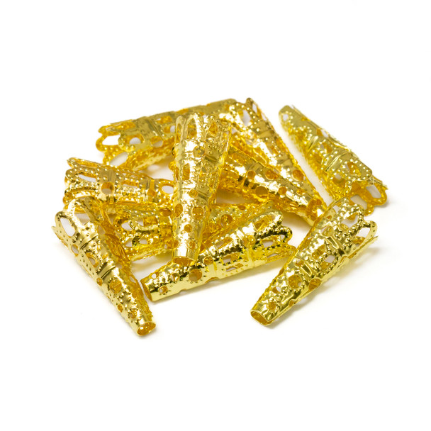 Gold Plated Iron 22x8mm Filagree Cone - 10 Pieces