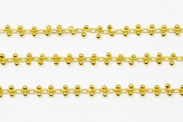 18kt Gold Plated Stainless Steel 3x1.5mm Oval with 2 Beads Link Chain - Sold By 6 Inches