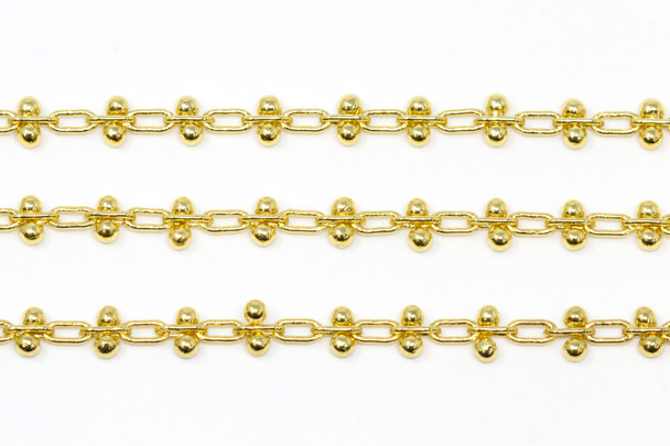 18kt Gold Plated Stainless Steel 4x2mm Oval with 2 Beads Link Chain - Sold By 6 Inches