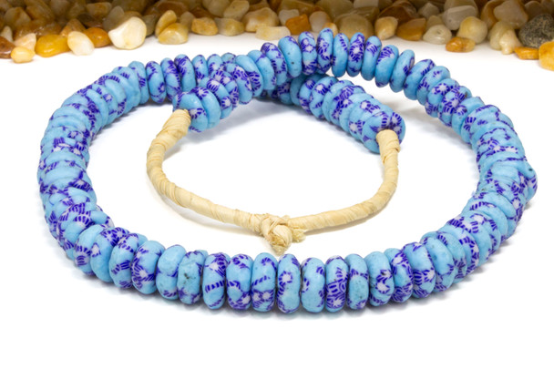 Recycled Fused Glass 14mm Rondelle - Blue / Aqua / White