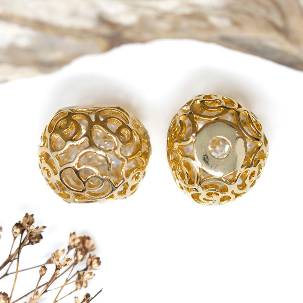 Gold Plated 18x20mm Rose Filagree with CZ Bead