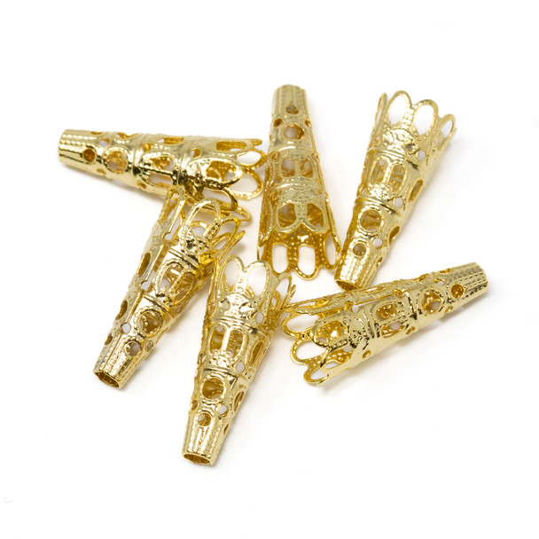 Gold Plated Stainless Steel 22x9mm Filagree Cone - 6 Pieces