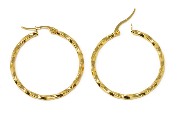 Gold Plated Stainless Steel 34mm Twisted Hoop Earrings - 1 Pair