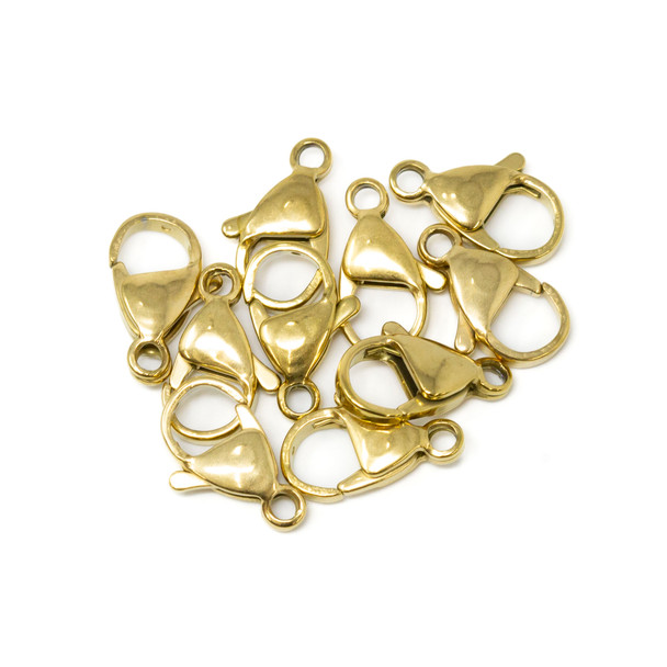 18kt Gold Plated Stainless Steel 15x9mm Lobster Clasp - 10 Pieces