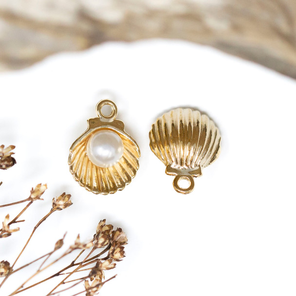 Gold Plated 15x12mm Shell with Pearl Charm