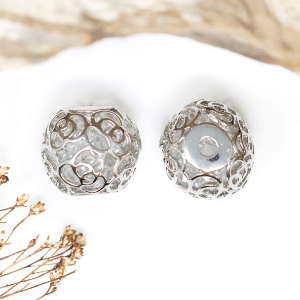 Silver Plated 18x20mm Rose Filagree with CZ Bead