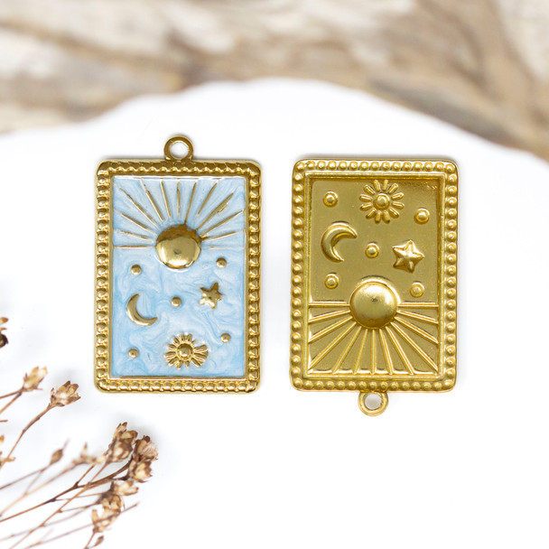 Gold Plated Enamel 28x18mm Blue Sky Charm