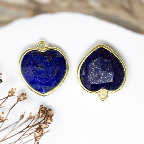 Gold Plated Lapis 13mm Faceted Heart Charm