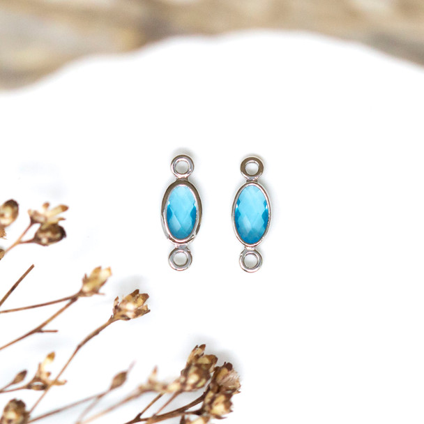 Platinum Plated Teal 10x4mm Oval Glass Link