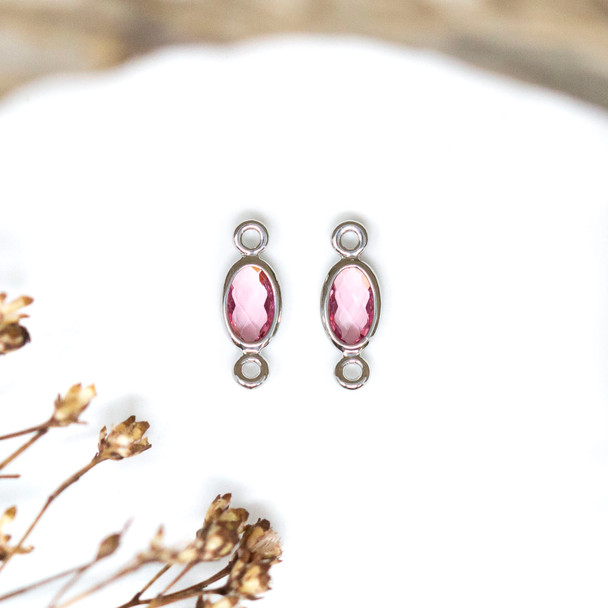 Platinum Plated Pink 10x4mm Oval Glass Link
