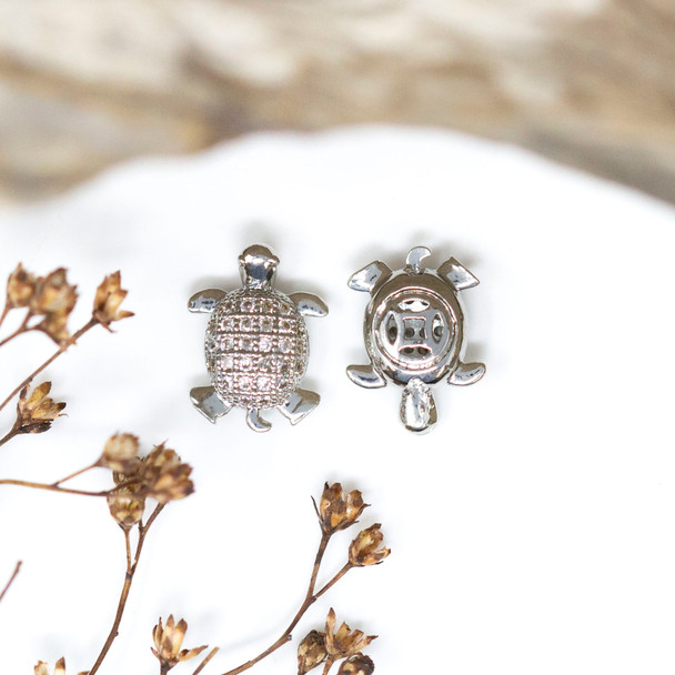 Silver Plated Micro Pave 12x9mm Turtle Bead