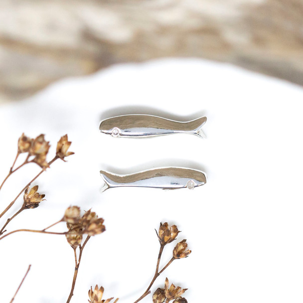 Silver Plated Micro Pave 4x16mm Fish Bead