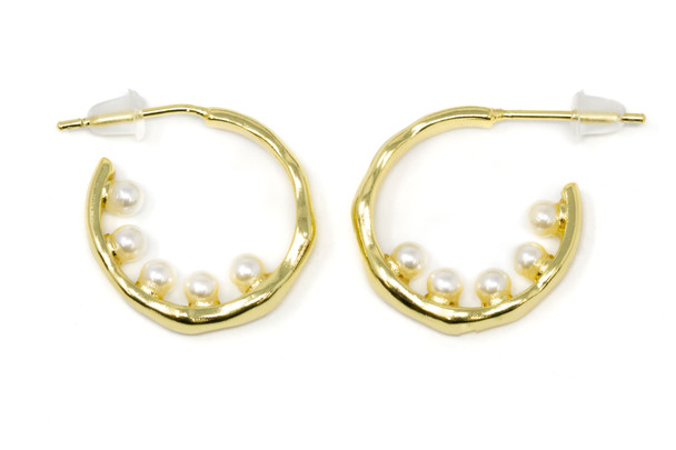 18kt Gold Plated 18mm Hoop Earring Pearls - 1 Pair