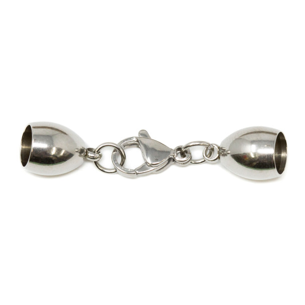 Stainless Steel 6mm Inner Cord Ends with Clasp - 1 Set