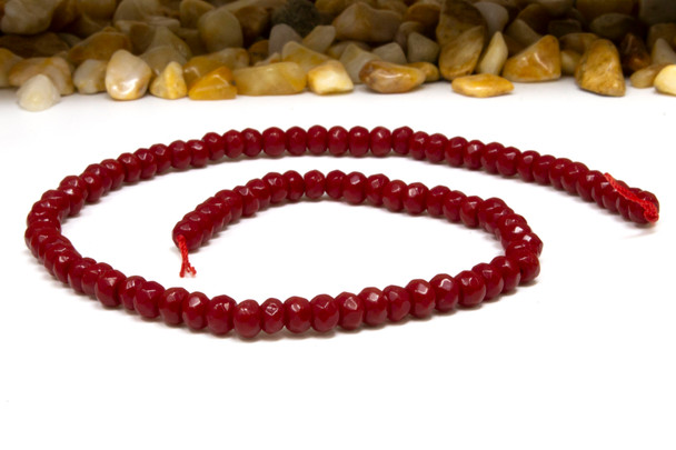 Jade Polished 4x6mm Dyed Cherry Red Faceted Rondelle