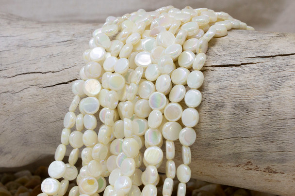 Natural Shell White 7.5-8x3mm AB Plated Polished Coin