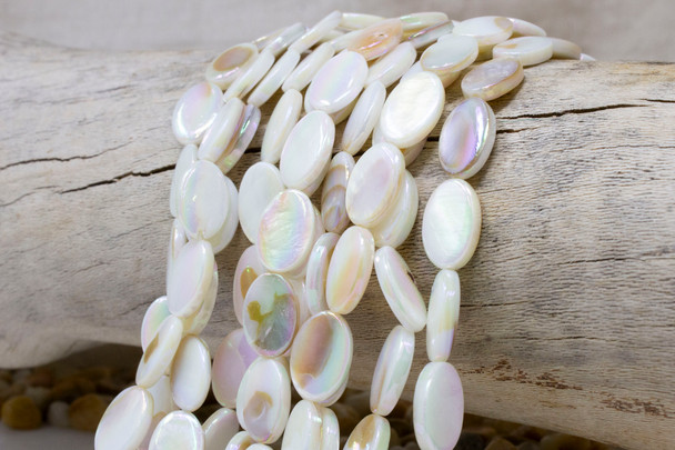 Natural Shell White 15x10mm AB Plated Polished Oval