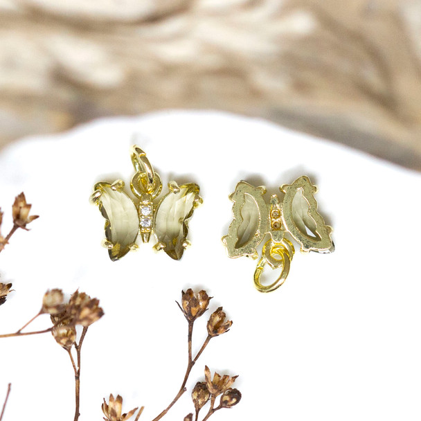 Gold Plated Micro Pave Glass 11x9mm Topaz Butterfly Charm