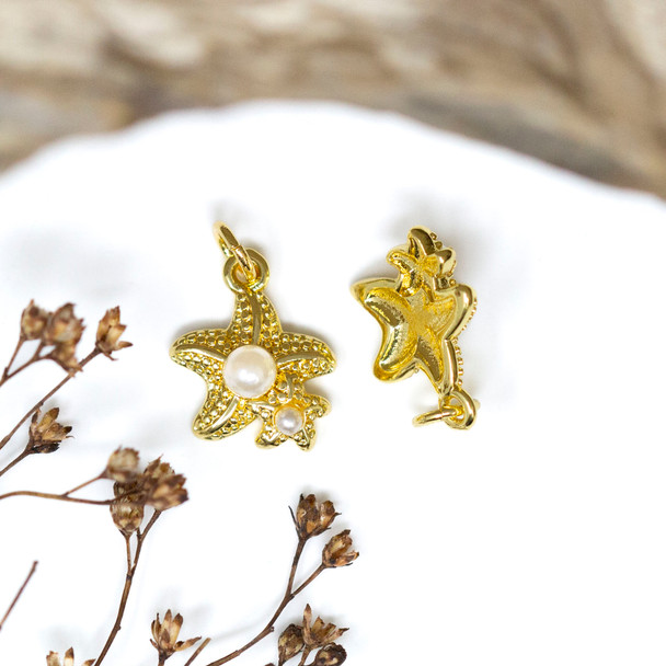 Gold Plated 12mm Pearl Starfish Charm