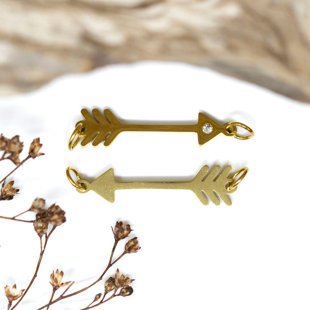 Gold Plated Stainless Steel 26x7mm CZ Arrow Link