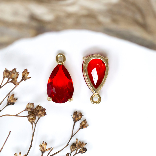 Gold Plated Micro Pave 15x8mm Red Drop Charm