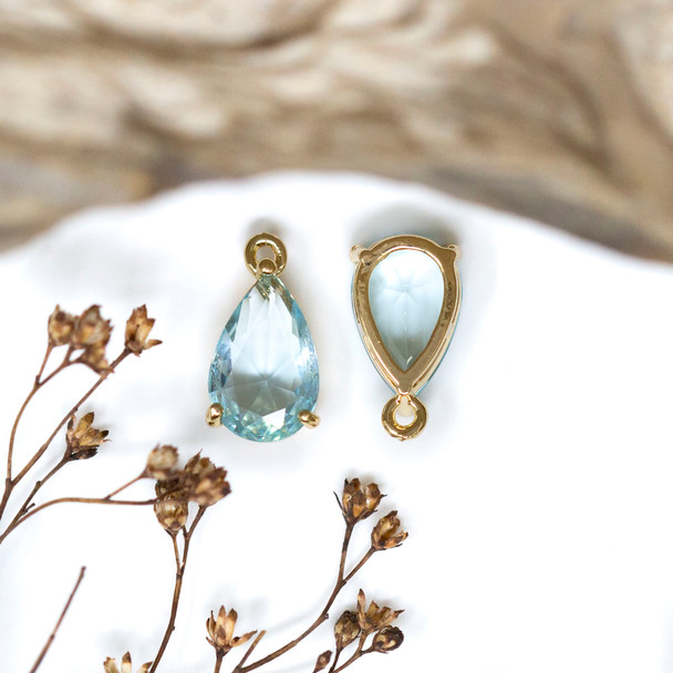 Gold Plated Micro Pave 15x8mm Aqua Drop Charm