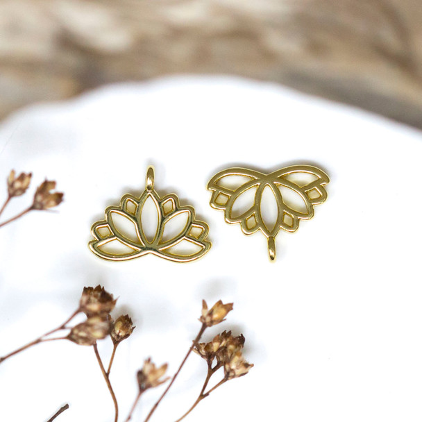 Gold Plated 10x12mm  Lotus Flower Charm