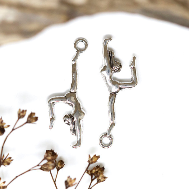Silver Plated Alloy 30x10mm Gymnastics Charm