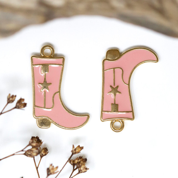 Gold Plated Enamel 26x16mm Pink Cowboy Boot Charm