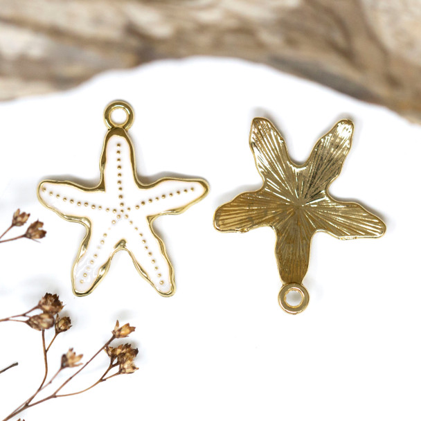 Gold Plated Enamel Alloy 30x26mm White Starfish Pendant