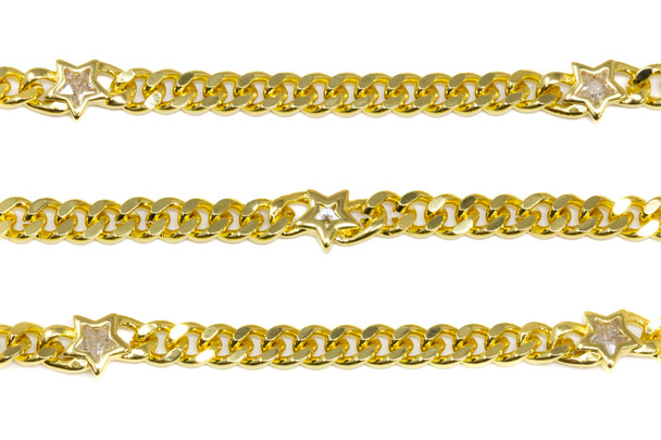 18kt Gold Plated Curb Chain with CZ Star - 1 Meter