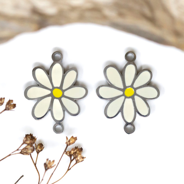 Stainless Steel 23x18mm Enamel Daisy Link