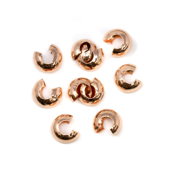 Rose Gold Plated 4mm Crimp Covers - 10 Pieces