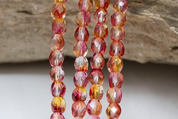 Fire Polish 4mm Faceted Round - Fuchsia Tangerine