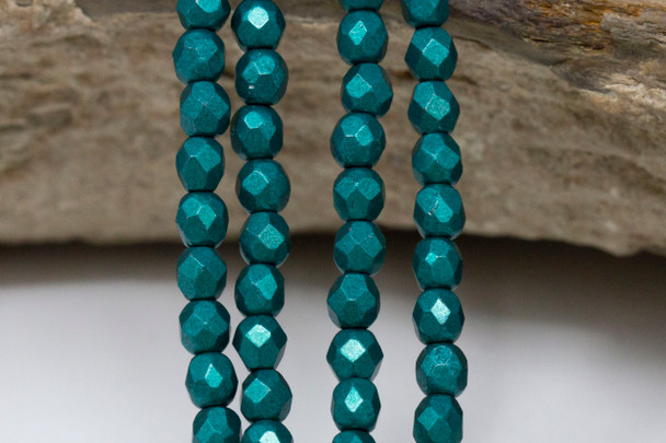Fire Polish 4mm Faceted Round - Saturated Metallic Forest Biome